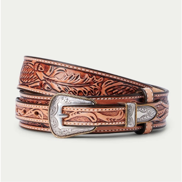 32 Inch Western Leather Belt with Silver Accents 1997 - Picture 1 of 4